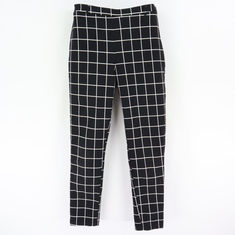 Forever 21 Chino Pants Mid Rise Womens Size M Black Checks Stretch Zip Closure
